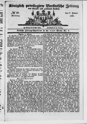 Königlich privilegirte Berlinische Zeitung von Staats- und gelehrten Sachen vom 17.02.1850
