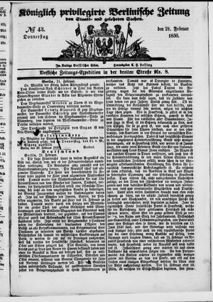 Königlich privilegirte Berlinische Zeitung von Staats- und gelehrten Sachen on Feb 21, 1850