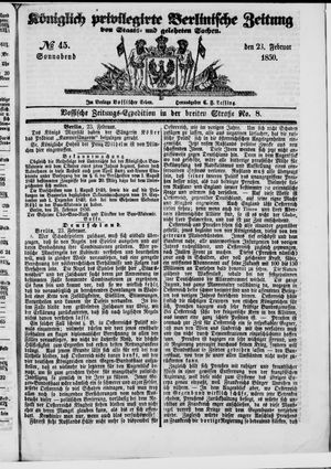 Königlich privilegirte Berlinische Zeitung von Staats- und gelehrten Sachen vom 23.02.1850