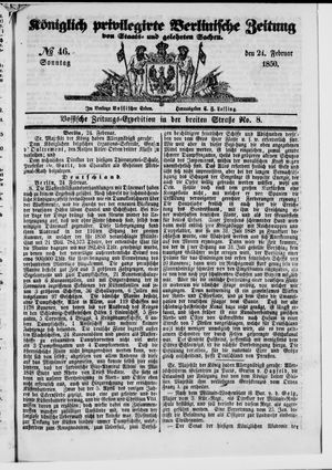 Königlich privilegirte Berlinische Zeitung von Staats- und gelehrten Sachen vom 24.02.1850