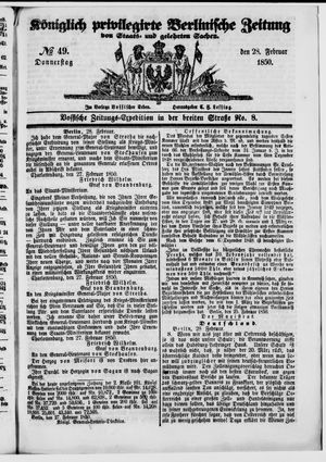 Königlich privilegirte Berlinische Zeitung von Staats- und gelehrten Sachen vom 28.02.1850