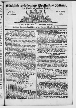 Königlich privilegirte Berlinische Zeitung von Staats- und gelehrten Sachen vom 02.03.1850
