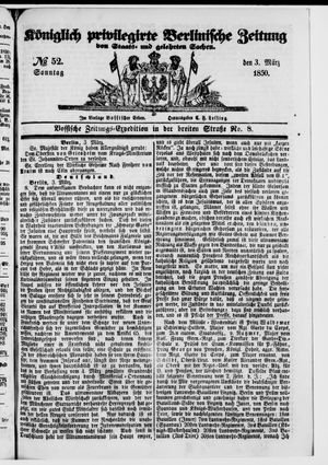 Königlich privilegirte Berlinische Zeitung von Staats- und gelehrten Sachen vom 03.03.1850