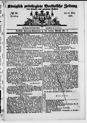 Königlich privilegirte Berlinische Zeitung von Staats- und gelehrten Sachen vom 12.03.1850