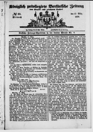 Königlich privilegirte Berlinische Zeitung von Staats- und gelehrten Sachen vom 13.03.1850