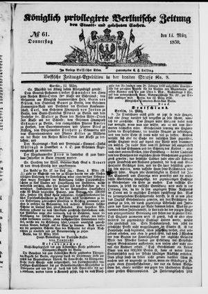 Königlich privilegirte Berlinische Zeitung von Staats- und gelehrten Sachen vom 14.03.1850