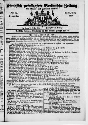 Königlich privilegirte Berlinische Zeitung von Staats- und gelehrten Sachen vom 21.03.1850