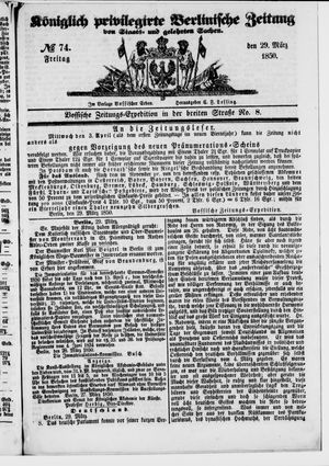 Königlich privilegirte Berlinische Zeitung von Staats- und gelehrten Sachen vom 29.03.1850