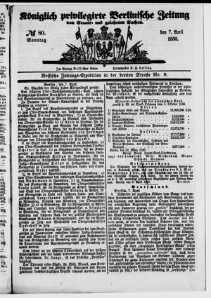 Königlich privilegirte Berlinische Zeitung von Staats- und gelehrten Sachen on Apr 7, 1850