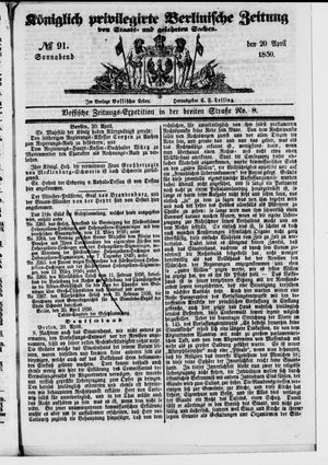 Königlich privilegirte Berlinische Zeitung von Staats- und gelehrten Sachen vom 20.04.1850