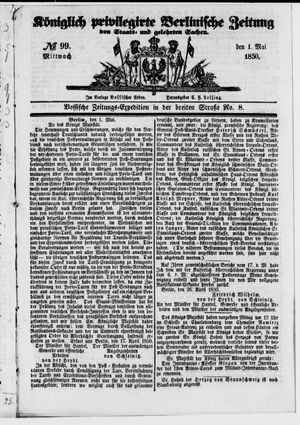 Königlich privilegirte Berlinische Zeitung von Staats- und gelehrten Sachen vom 01.05.1850