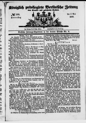 Königlich privilegirte Berlinische Zeitung von Staats- und gelehrten Sachen vom 02.05.1850