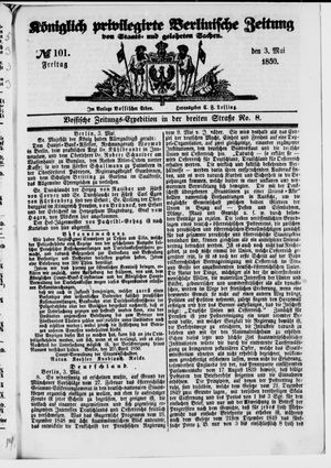 Königlich privilegirte Berlinische Zeitung von Staats- und gelehrten Sachen vom 03.05.1850