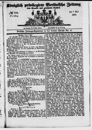 Königlich privilegirte Berlinische Zeitung von Staats- und gelehrten Sachen on May 7, 1850