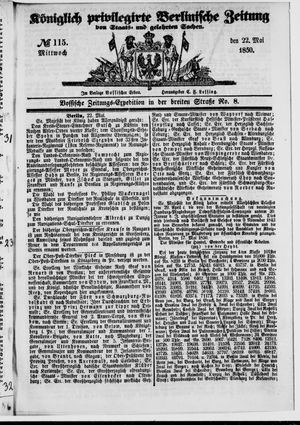 Königlich privilegirte Berlinische Zeitung von Staats- und gelehrten Sachen on May 22, 1850
