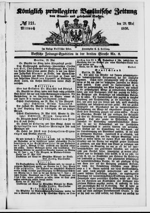 Königlich privilegirte Berlinische Zeitung von Staats- und gelehrten Sachen on May 29, 1850