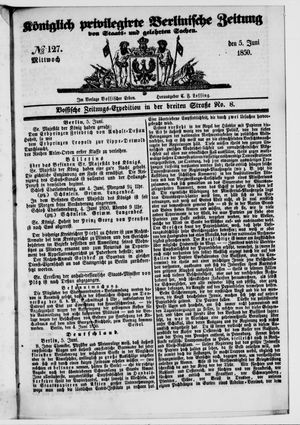 Königlich privilegirte Berlinische Zeitung von Staats- und gelehrten Sachen on Jun 5, 1850