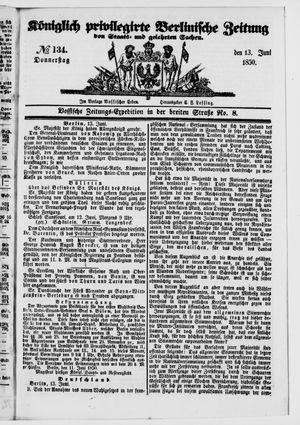 Königlich privilegirte Berlinische Zeitung von Staats- und gelehrten Sachen vom 13.06.1850