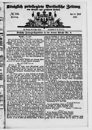Königlich privilegirte Berlinische Zeitung von Staats- und gelehrten Sachen vom 14.06.1850