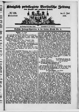 Königlich privilegirte Berlinische Zeitung von Staats- und gelehrten Sachen vom 15.06.1850