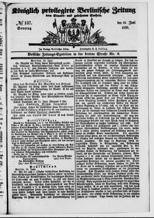 Königlich privilegirte Berlinische Zeitung von Staats- und gelehrten Sachen on Jun 16, 1850