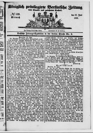 Königlich privilegirte Berlinische Zeitung von Staats- und gelehrten Sachen vom 19.06.1850