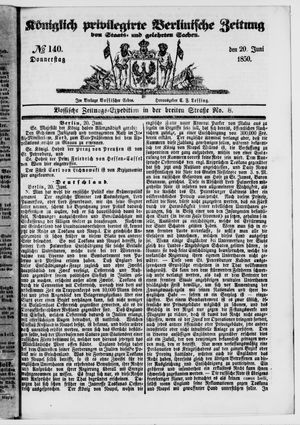 Königlich privilegirte Berlinische Zeitung von Staats- und gelehrten Sachen vom 20.06.1850