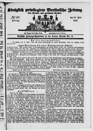 Königlich privilegirte Berlinische Zeitung von Staats- und gelehrten Sachen vom 28.06.1850