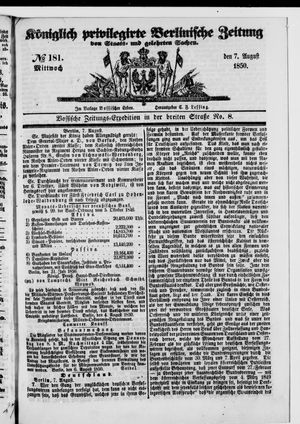 Königlich privilegirte Berlinische Zeitung von Staats- und gelehrten Sachen vom 07.08.1850