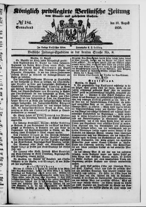 Königlich privilegirte Berlinische Zeitung von Staats- und gelehrten Sachen vom 10.08.1850