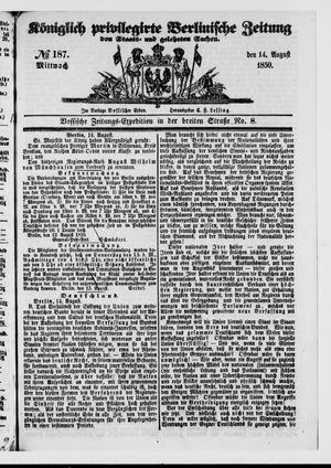 Königlich privilegirte Berlinische Zeitung von Staats- und gelehrten Sachen on Aug 14, 1850
