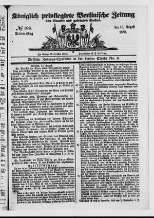 Königlich privilegirte Berlinische Zeitung von Staats- und gelehrten Sachen vom 15.08.1850