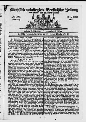 Königlich privilegirte Berlinische Zeitung von Staats- und gelehrten Sachen vom 18.08.1850