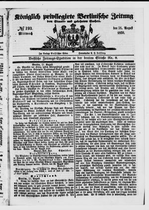 Königlich privilegirte Berlinische Zeitung von Staats- und gelehrten Sachen on Aug 21, 1850
