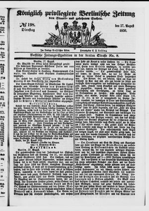 Königlich privilegirte Berlinische Zeitung von Staats- und gelehrten Sachen on Aug 27, 1850