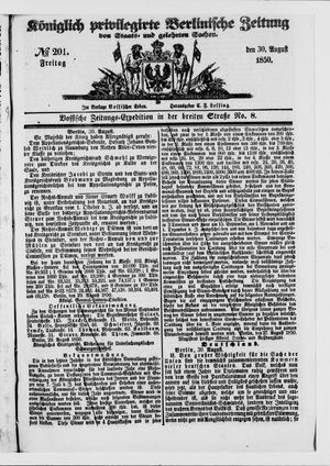 Königlich privilegirte Berlinische Zeitung von Staats- und gelehrten Sachen on Aug 30, 1850