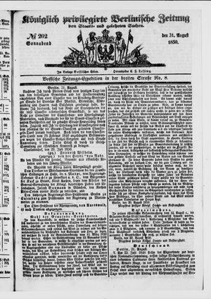 Königlich privilegirte Berlinische Zeitung von Staats- und gelehrten Sachen on Aug 31, 1850