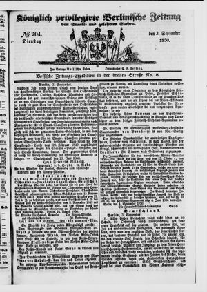Königlich privilegirte Berlinische Zeitung von Staats- und gelehrten Sachen on Sep 3, 1850
