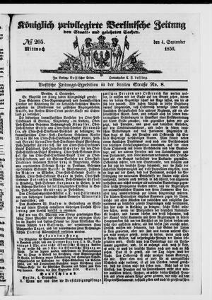 Königlich privilegirte Berlinische Zeitung von Staats- und gelehrten Sachen vom 04.09.1850
