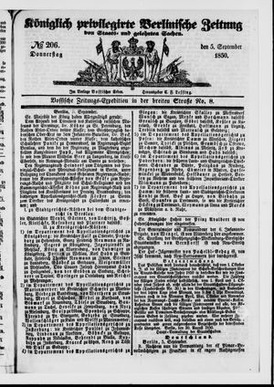 Königlich privilegirte Berlinische Zeitung von Staats- und gelehrten Sachen vom 05.09.1850