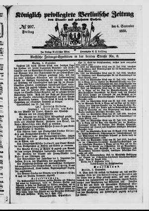Königlich privilegirte Berlinische Zeitung von Staats- und gelehrten Sachen on Sep 6, 1850