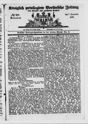 Königlich privilegirte Berlinische Zeitung von Staats- und gelehrten Sachen vom 07.09.1850