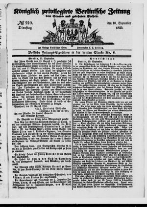 Königlich privilegirte Berlinische Zeitung von Staats- und gelehrten Sachen vom 10.09.1850