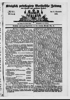 Königlich privilegirte Berlinische Zeitung von Staats- und gelehrten Sachen on Sep 11, 1850
