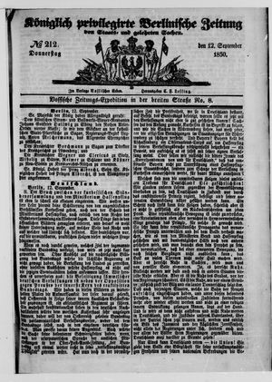 Königlich privilegirte Berlinische Zeitung von Staats- und gelehrten Sachen vom 12.09.1850
