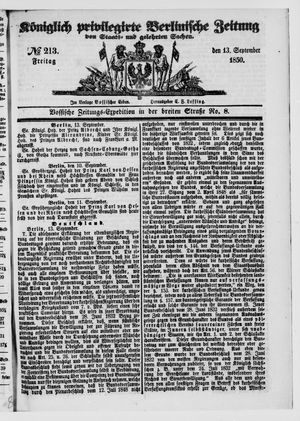 Königlich privilegirte Berlinische Zeitung von Staats- und gelehrten Sachen vom 13.09.1850