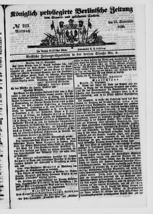 Königlich privilegirte Berlinische Zeitung von Staats- und gelehrten Sachen vom 25.09.1850