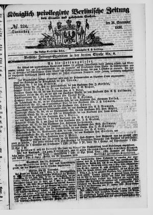 Königlich privilegirte Berlinische Zeitung von Staats- und gelehrten Sachen on Sep 26, 1850