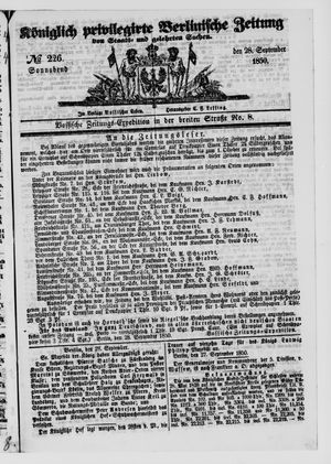 Königlich privilegirte Berlinische Zeitung von Staats- und gelehrten Sachen on Sep 28, 1850