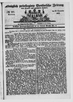 Königlich privilegirte Berlinische Zeitung von Staats- und gelehrten Sachen vom 29.09.1850
